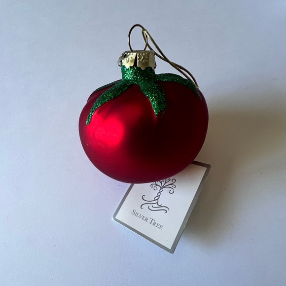 SILVER TREE GLASSES TOMATO CHRISTMAS ORNAMENT RED GREEN NWT - Picture 1 of 10